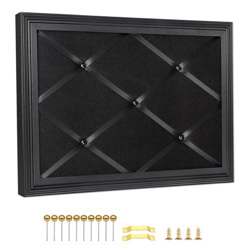 Aitakatta Black Felt Memo Bulletin Board with Frame, 17x13 inches Pin Board for Wall, Vision Board Message Board Memo Board with Criss-Cross Ribbons for Home Office School Wall Decor(BK Velvet-F,4333) - Image 1