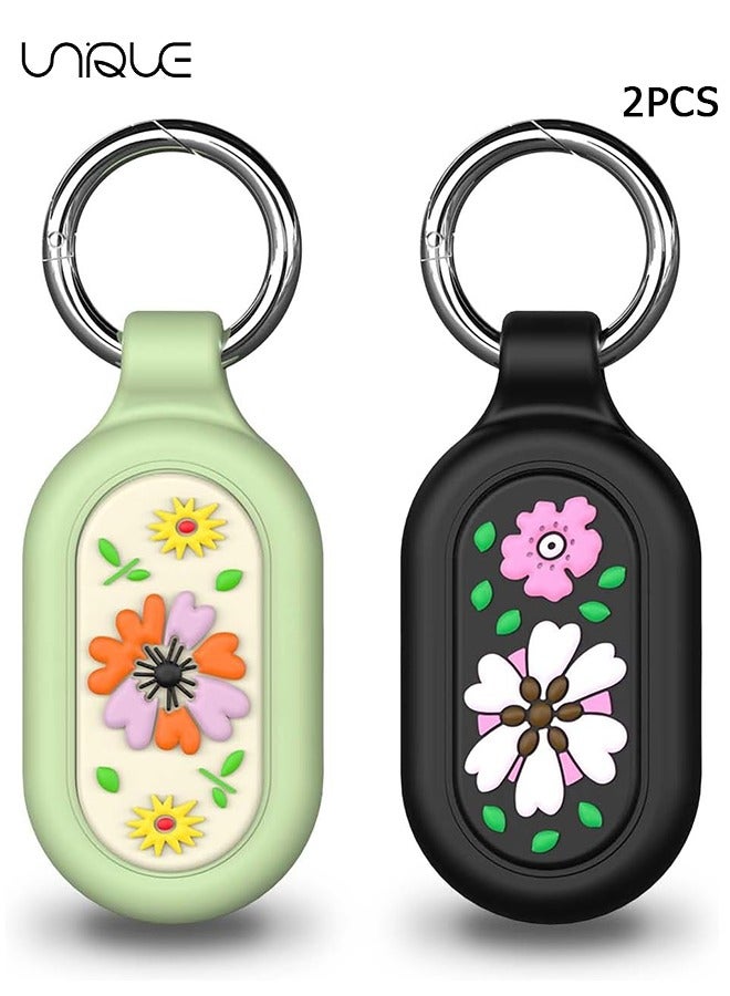 Unique 2 Pack - for Samsung Galaxy SmartTag 2 Floral Pattern Cover - Waterproof Full Protective Silicone Case Anti-Lost Scratch Resistant Protective Cover for Galaxy SmartTag 2 Case for Keys Pets Luggage Wallet (Black+Green) - Image 1