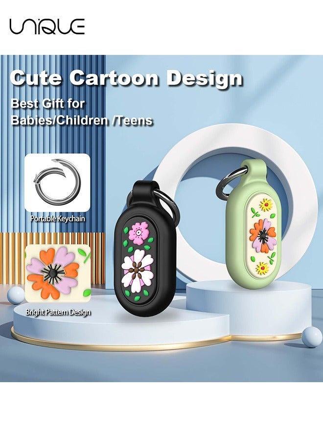 Unique 2 Pack - for Samsung Galaxy SmartTag 2 Floral Pattern Cover - Waterproof Full Protective Silicone Case Anti-Lost Scratch Resistant Protective Cover for Galaxy SmartTag 2 Case for Keys Pets Luggage Wallet (Black+Green) - Image 3