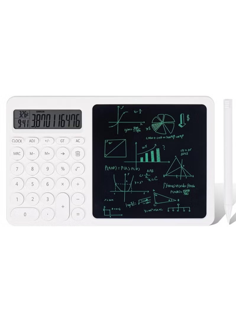 ALLTEC Portable Business Calculator, 2 in 1 Calculator with Digital LCD Writing Tablet - White - Image 1