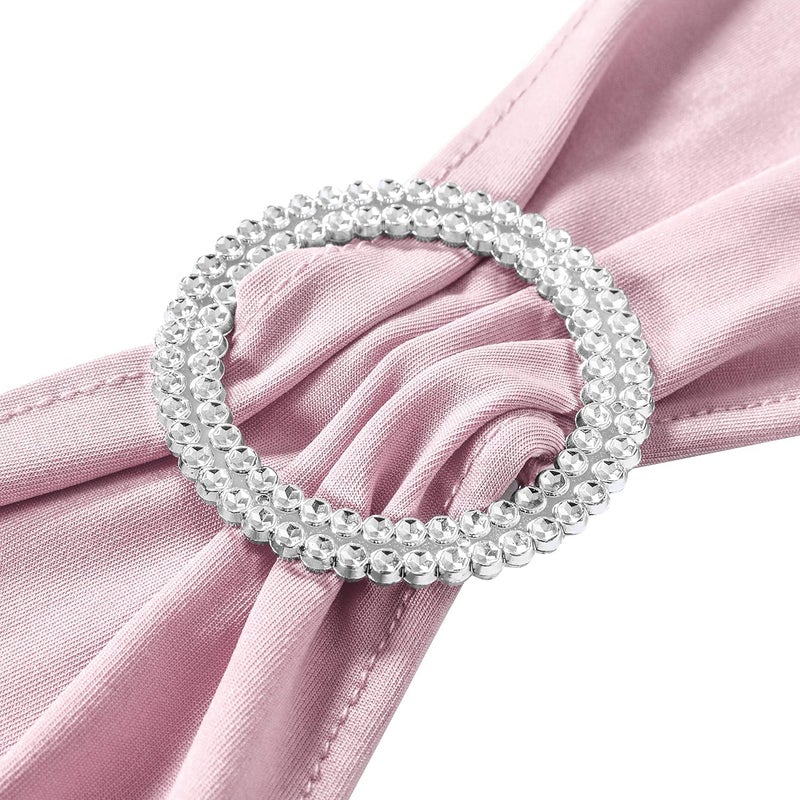 Obstal 10 PCS Spandex Stretch Chair Sashes Bows for Wedding Reception- Universal Elastic Chair Cover Bands with Buckle Slider for Banquet, Party, Hotel Event Decorations Light Pink Sashes - Image 2