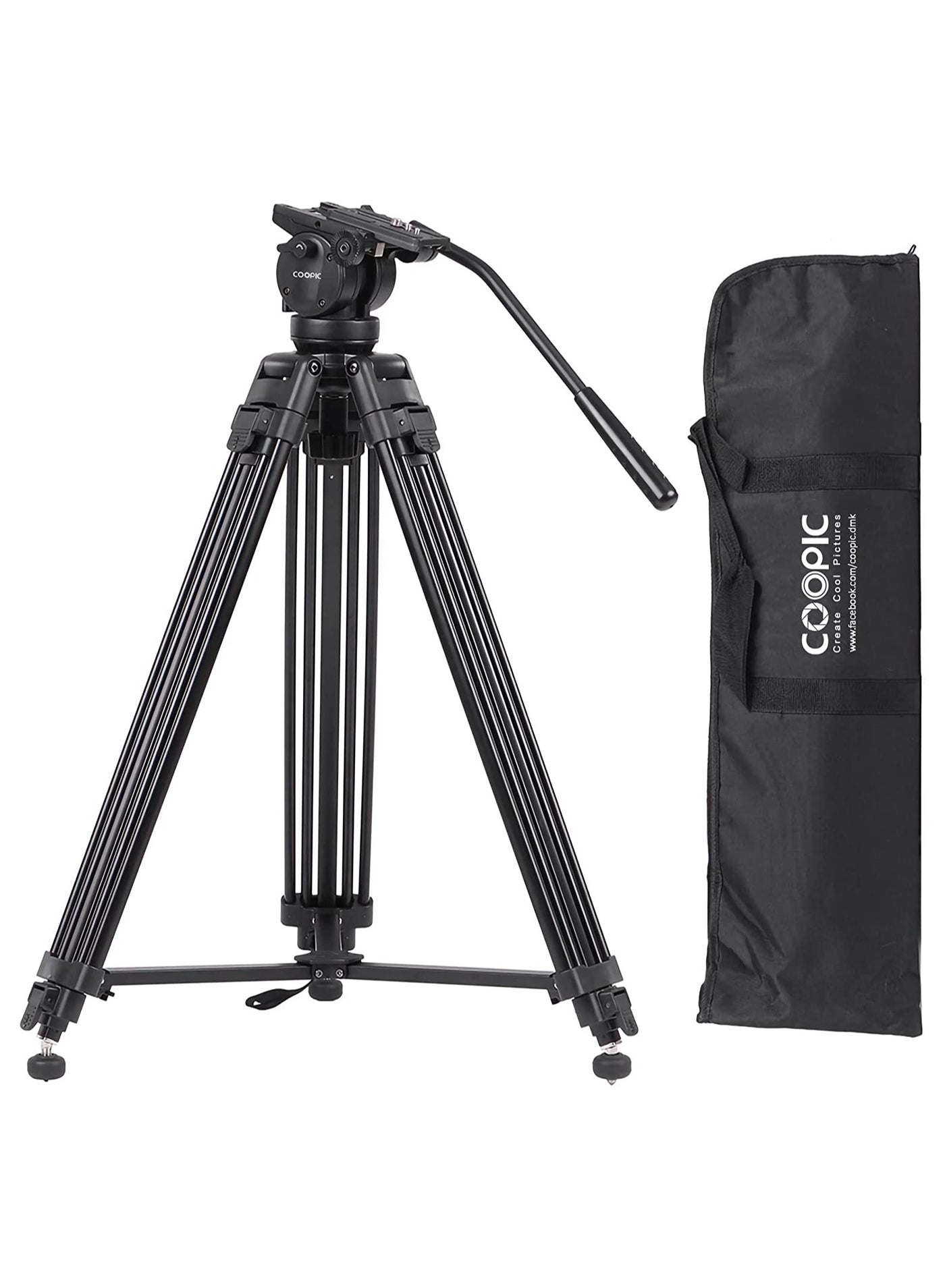 COOPIC CP VT20 Professional 155cm Aluminum Alloy Video Camera Tripod with 360 Degree Fluid Pan Head,1/4 and 3/8 -inch Quick Shoe Plate and Bag,