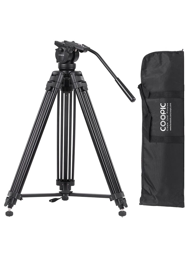 COOPIC CP VT20 Professional 155cm Aluminum Alloy Video Camera Tripod with 360 Degree Fluid Pan Head,1/4 and 3/8 -inch Quick Shoe Plate and Bag， - Image 1
