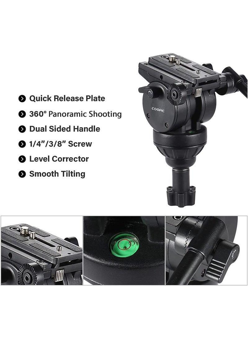 COOPIC CP VT20 Professional 155cm Aluminum Alloy Video Camera Tripod with 360 Degree Fluid Pan Head,1/4 and 3/8 -inch Quick Shoe Plate and Bag， - Image 4