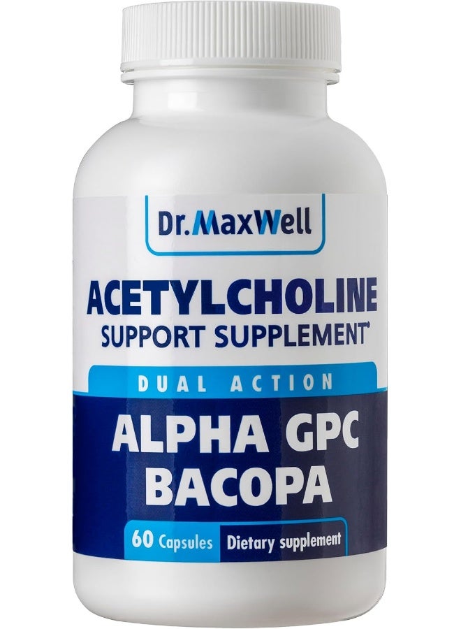 Dr. Maxwell Acetylcholine, Alpha GPC Choline 600mg + Bacopa, Better Than Each Alone. More Reliable Acetylcholine (Supports Memory & Learning) Supplement, 60 Capsules - Image 1