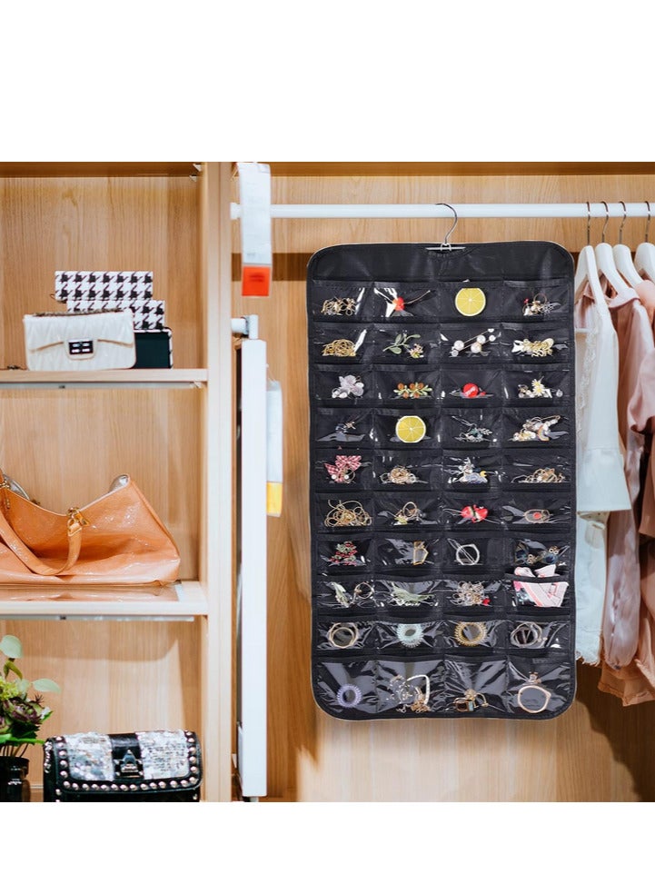 2pcs Hanging Jewelry Organizer,80 Pockets Dual-Sided Non-Woven Transparent Foldable Organizers for Closet,Women Girl Storage Bag for Earrings Necklace Bracelet Ring Accessory  - Image 5