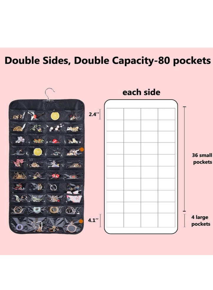 2pcs Hanging Jewelry Organizer,80 Pockets Dual-Sided Non-Woven Transparent Foldable Organizers for Closet,Women Girl Storage Bag for Earrings Necklace Bracelet Ring Accessory  - Image 4