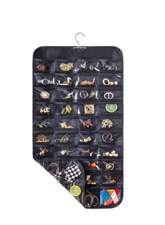 2pcs Hanging Jewelry Organizer,80 Pockets Dual-Sided Non-Woven Transparent Foldable Organizers for Closet,Women Girl Storage Bag for Earrings Necklace Bracelet Ring Accessory  - Image 2