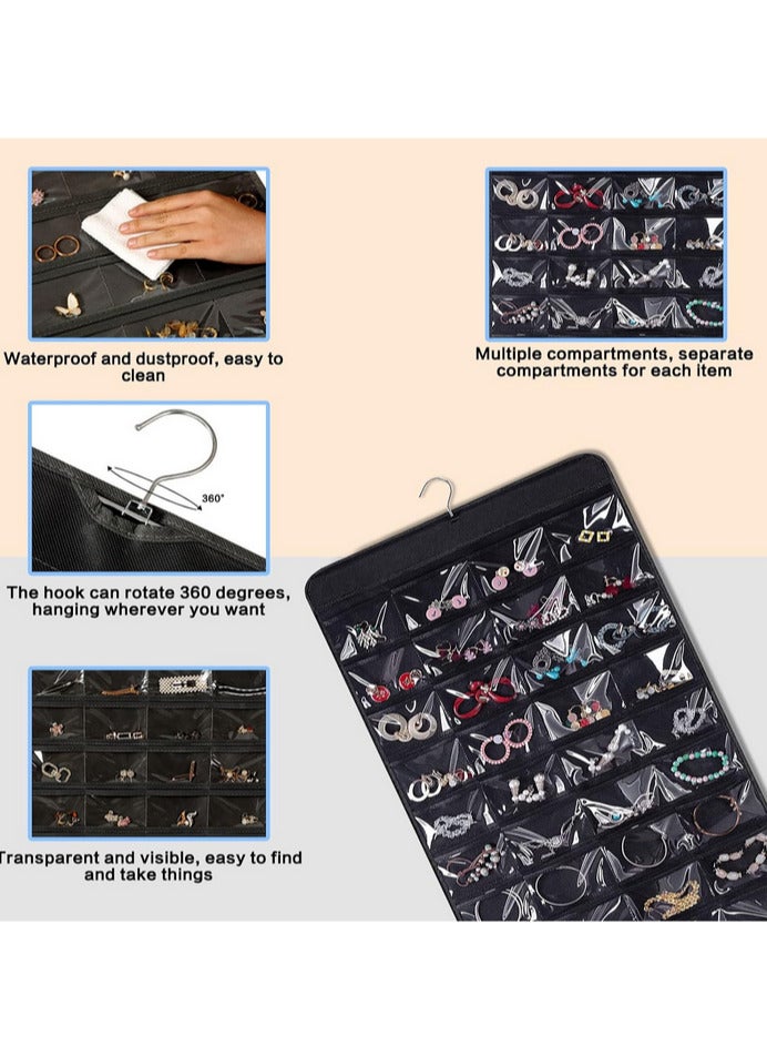 2pcs Hanging Jewelry Organizer,80 Pockets Dual-Sided Non-Woven Transparent Foldable Organizers for Closet,Women Girl Storage Bag for Earrings Necklace Bracelet Ring Accessory  - Image 3