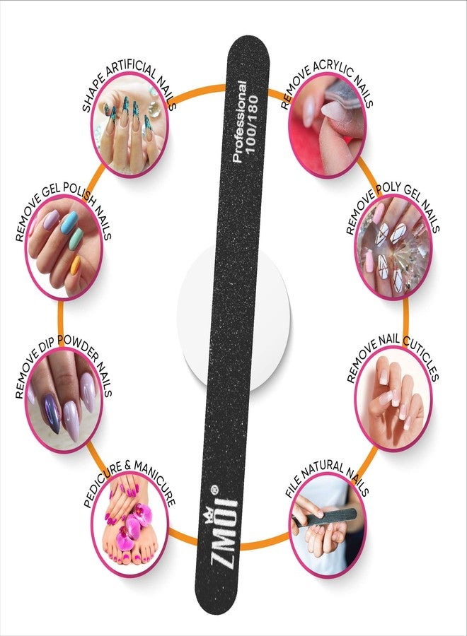 ZMOI Professional Nail Files, 12 PCS Washable Double Sided Emory Board 100/180 Grit for Natural/Acrylic Nails, Waterproof and Durable Design, Ergonomic and Practical, Ideal for Salon, Home Use - Image 2