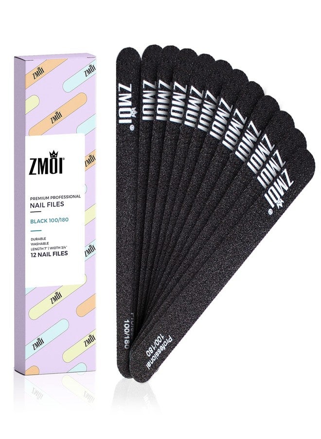 ZMOI Professional Nail Files, 12 PCS Washable Double Sided Emory Board 100/180 Grit for Natural/Acrylic Nails, Waterproof and Durable Design, Ergonomic and Practical, Ideal for Salon, Home Use - Image 1