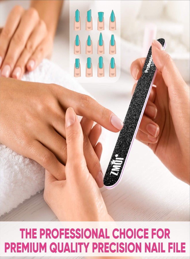 ZMOI Professional Nail Files, 12 PCS Washable Double Sided Emory Board 100/180 Grit for Natural/Acrylic Nails, Waterproof and Durable Design, Ergonomic and Practical, Ideal for Salon, Home Use - Image 3