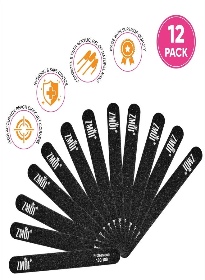 ZMOI Professional Nail Files, 12 PCS Washable Double Sided Emory Board 100/180 Grit for Natural/Acrylic Nails, Waterproof and Durable Design, Ergonomic and Practical, Ideal for Salon, Home Use - Image 4