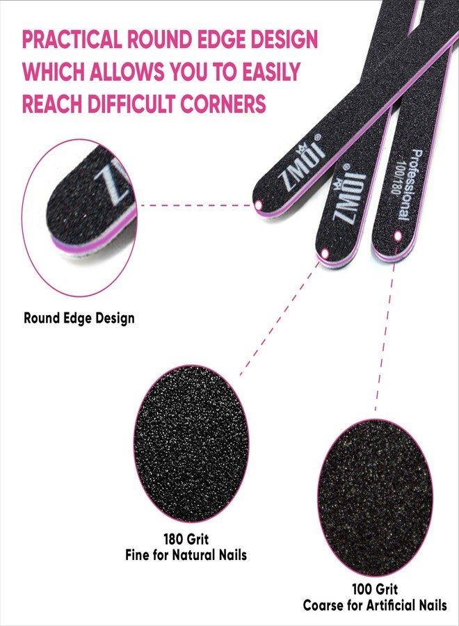 ZMOI Professional Nail Files, 12 PCS Washable Double Sided Emory Board 100/180 Grit for Natural/Acrylic Nails, Waterproof and Durable Design, Ergonomic and Practical, Ideal for Salon, Home Use - Image 5