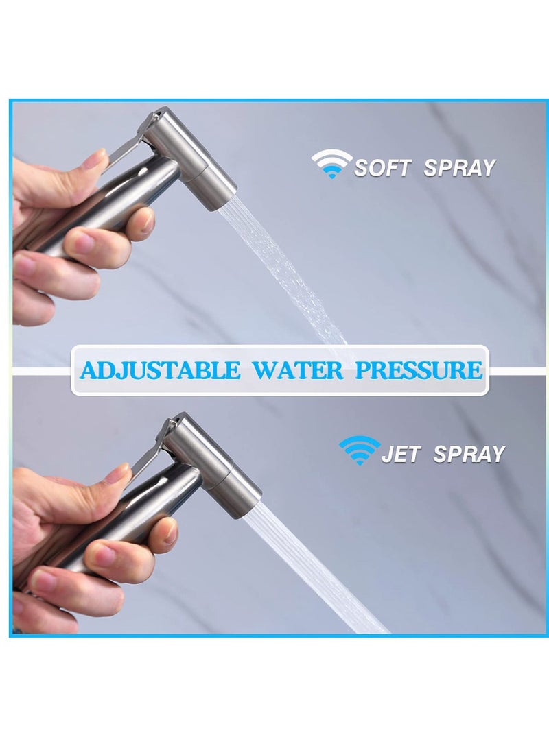 SYOSI Handheld Bidet Sprayer for Toilet-Adjustable Water Pressure Control with Bidet Hose for Feminine Wash, LUFEIDRA Stainless Steel Brushed Nickel Cloth Diaper Bidet Toilet Sprayer - Image 2