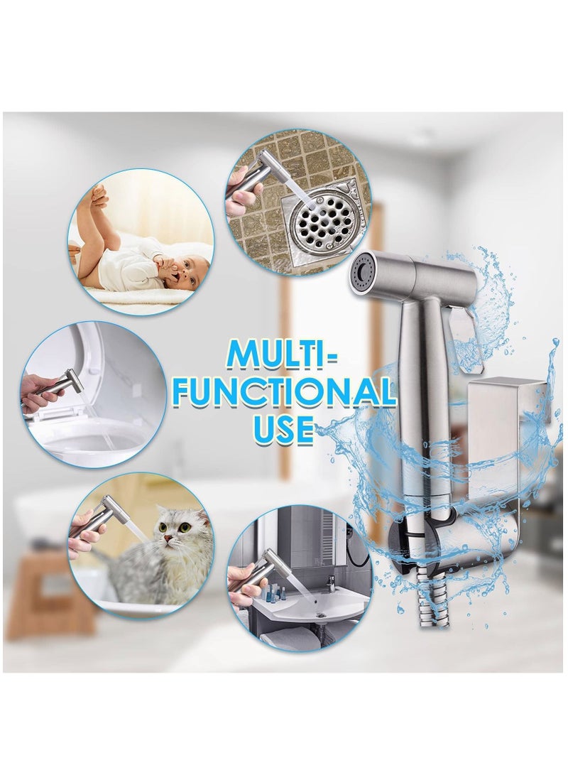 SYOSI Handheld Bidet Sprayer for Toilet-Adjustable Water Pressure Control with Bidet Hose for Feminine Wash, LUFEIDRA Stainless Steel Brushed Nickel Cloth Diaper Bidet Toilet Sprayer - Image 4