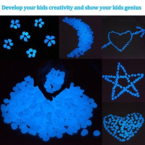 chic style Glow Stones, Glowing in The Dark Pebbles 150pcs for Walkways, Window, Yard Grass, Driveway, Outdoor Decor DIY Decorative Gravel Stones, Fish Tank Decoration (Blue) - Image 2