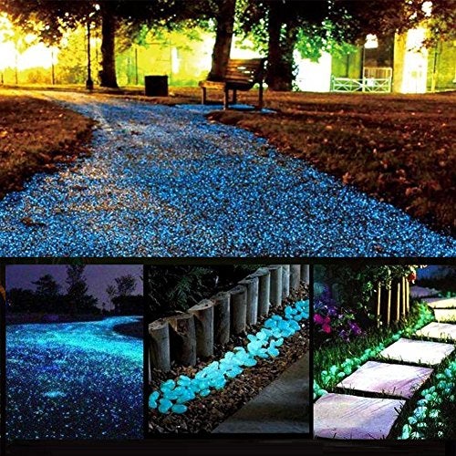 chic style Glow Stones, Glowing in The Dark Pebbles 150pcs for Walkways, Window, Yard Grass, Driveway, Outdoor Decor DIY Decorative Gravel Stones, Fish Tank Decoration (Blue) - Image 1