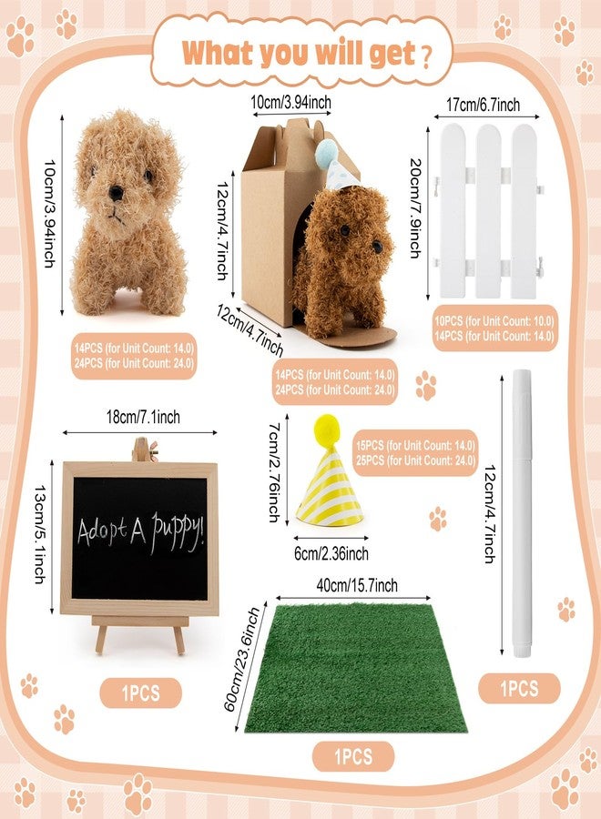 Rigibright 56Pcs Adopt A Puppy Party Favors Mini Plush Stuffed Animals Set Includes 14 Mini Dogs, Birthday Hats, White Plastic Fence with Artificial Lawn for Adopt A Pet Theme Birthday Party - Image 3