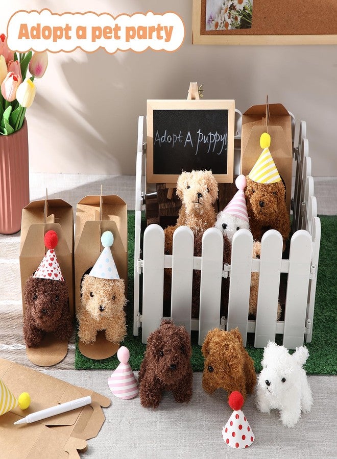 Rigibright 56Pcs Adopt A Puppy Party Favors Mini Plush Stuffed Animals Set Includes 14 Mini Dogs, Birthday Hats, White Plastic Fence with Artificial Lawn for Adopt A Pet Theme Birthday Party - Image 2