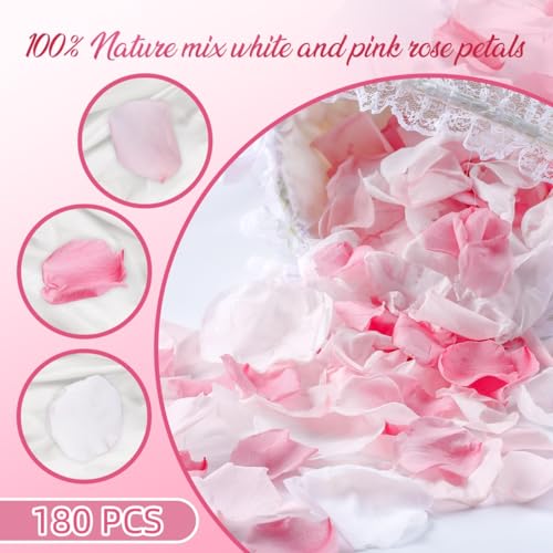 Eslibin 180 PCS Real Pink White Rose Flower Petals Confetti for Wedding to Throw, 1.75oz Freeze Dried Rose Petal for Proposal Centerpieces Romantic Night Decor - Image 5