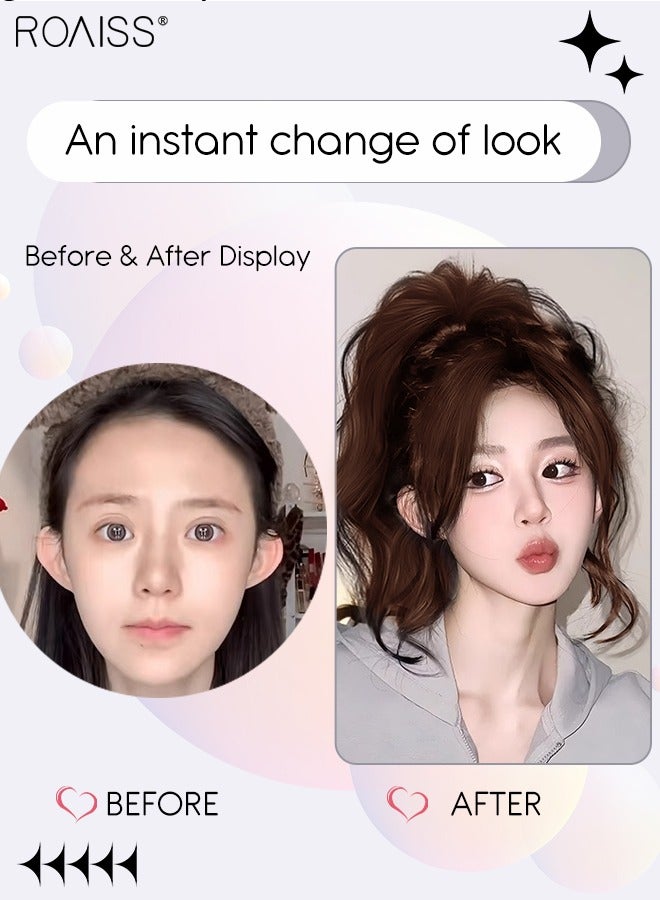 رويس شعر علوي غير مرئي مع غرة للنساء، مشبك شعر على شكل غرة، قطع شعر شبكية داخلية حريرية لتغطية الشعر الخفيف وتساقط الشعر، شعر رمادي، بني داكن، - Image 3