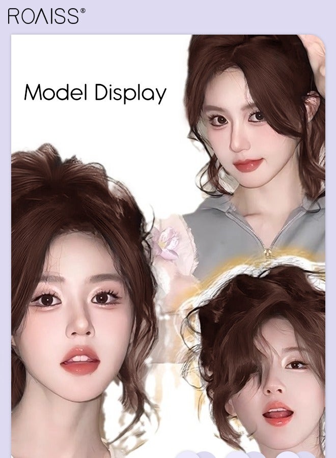 رويس شعر علوي غير مرئي مع غرة للنساء، مشبك شعر على شكل غرة، قطع شعر شبكية داخلية حريرية لتغطية الشعر الخفيف وتساقط الشعر، شعر رمادي، بني داكن، - Image 4