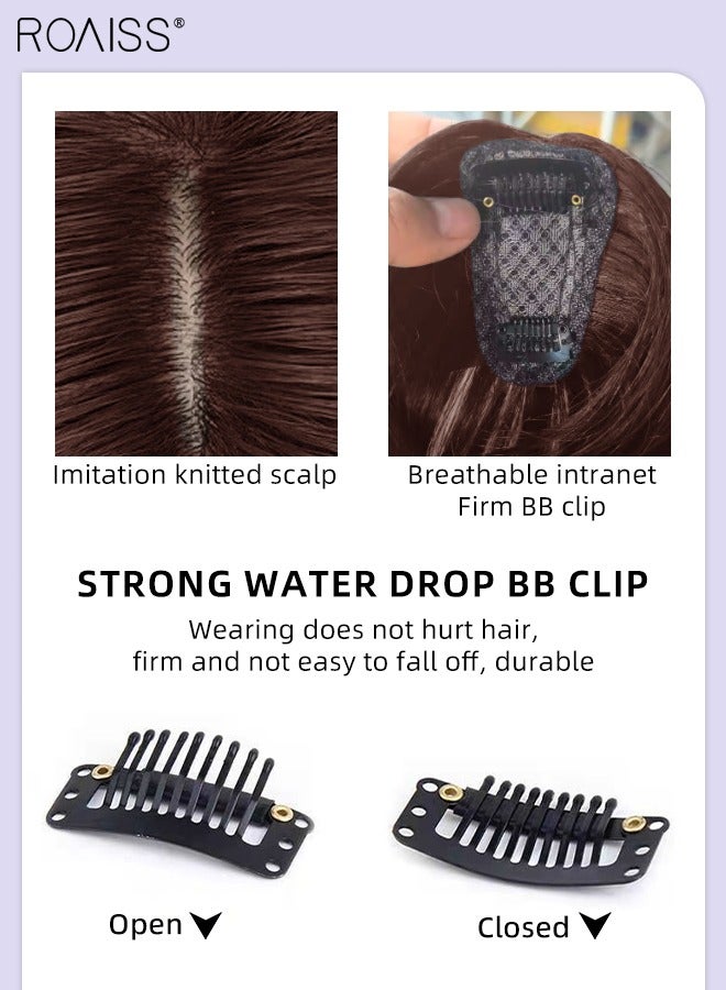 رويس شعر علوي غير مرئي مع غرة للنساء، مشبك شعر على شكل غرة، قطع شعر شبكية داخلية حريرية لتغطية الشعر الخفيف وتساقط الشعر، شعر رمادي، بني داكن، - Image 5