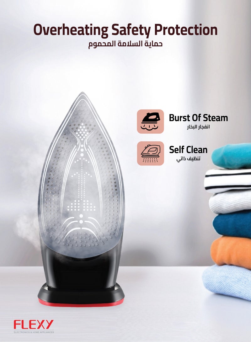 Flexy FLEXY STEAM IRON: 2000-2300W, ceramic soleplate, big soleplate, vertical steam, burst steam, self-clean, variable temperature, safety features, spray functions, 2-year warranty.  - Image 5