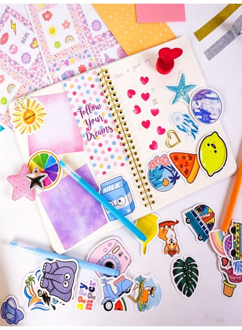 Prime Choice Back to School  DIY Journal Kit – Diary New Set with 2 Notebooks, Stickers, Washi Tapes, Clips, Pens & Accessories – Creative Scrapbook & Stationery Craft Box for Kids Age 4+ – Perfect Gift for Girls & Boys - Image 4