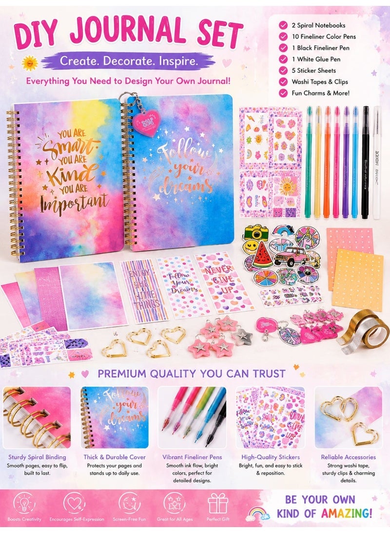 Prime Choice Back to School  DIY Journal Kit – Diary New Set with 2 Notebooks, Stickers, Washi Tapes, Clips, Pens & Accessories – Creative Scrapbook & Stationery Craft Box for Kids Age 4+ – Perfect Gift for Girls & Boys - Image 3