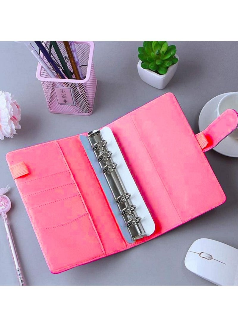 Generic Binder A6 Paper Leather Flip Card & Cash Wallet with 6 A6 Filling Paper Loops Blank Cover with Magnetic Snap Closure  - Image 2