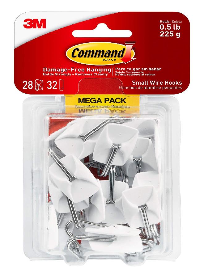 Command Command Small Wire Toggle Hooks, Damage Free Hanging Wall Hooks with Adhesive Strips, No Tools Wall Hooks for Hanging Organizational Items in Living Spaces, 28 White Hooks and 32 Command Strips  - Image 1