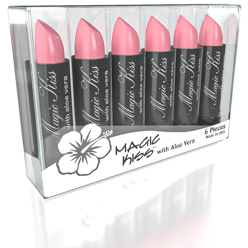 Magic Kiss Pack of 6 Magic Kiss Color Changing Lipstick Long Lasting Nutritious Lips Moisturizer Magic Temperature Color Change with Aloe Vera PH Listick Set MADE IN USAPink