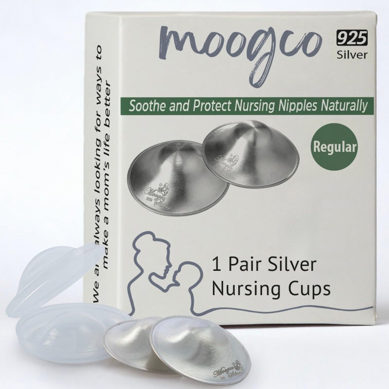 MOOGCO The Original Silver Nursing Cups - 925k Nipple Cups - Nipple Shield for Nursing Newborn - Silver Nipple Covers Breastfeeding - Image 1