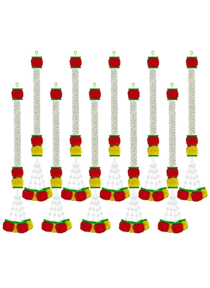 iHandikart iHandikart Marigold Jasmine Garland with Rajnigandha Flower in The Bottom Used for Festival DecorationOffice Home Diwali Decoration Size 28 Inches Colour Yellow Red Pack of 10 3330710  - Image 1