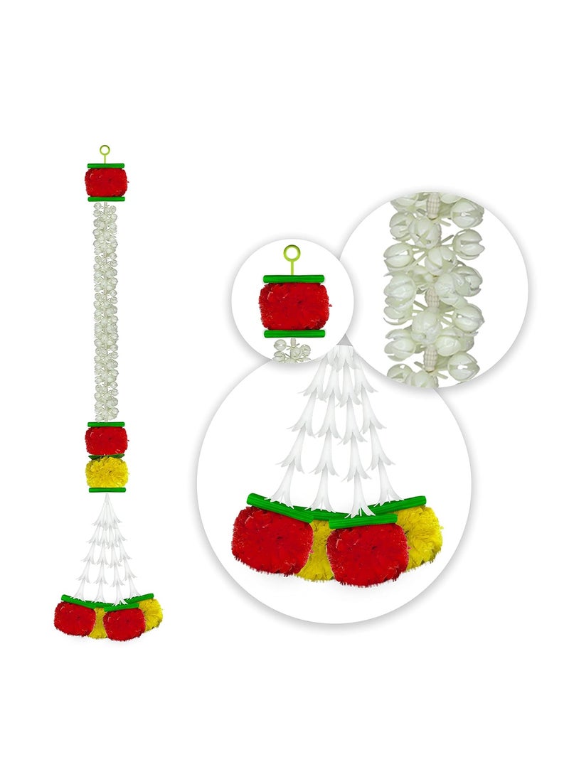 iHandikart iHandikart Marigold Jasmine Garland with Rajnigandha Flower in The Bottom Used for Festival DecorationOffice Home Diwali Decoration Size 28 Inches Colour Yellow Red Pack of 10 3330710  - Image 3