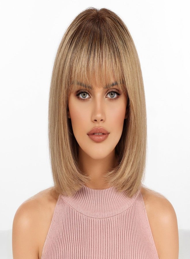 KKU Ombre Ash Blonde Human Hair Wigs for Women, Real Hair Wigs for Women, Human Hair Wig with Bangs - Image 1