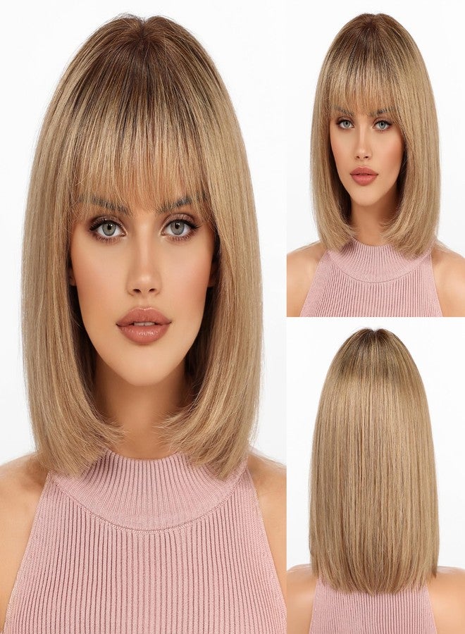 KKU Ombre Ash Blonde Human Hair Wigs for Women, Real Hair Wigs for Women, Human Hair Wig with Bangs - Image 5