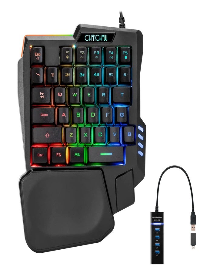 CHONCHOW One Handed Gaming Keyboard, Rainbow LED Light Up, 35 Keys, Protable Mini Single Hand Keyboard with Wrist Rest, Ergonomic, Wired, USB Hub, for Xbox PS4 PS5 PC Laptop - Image 1