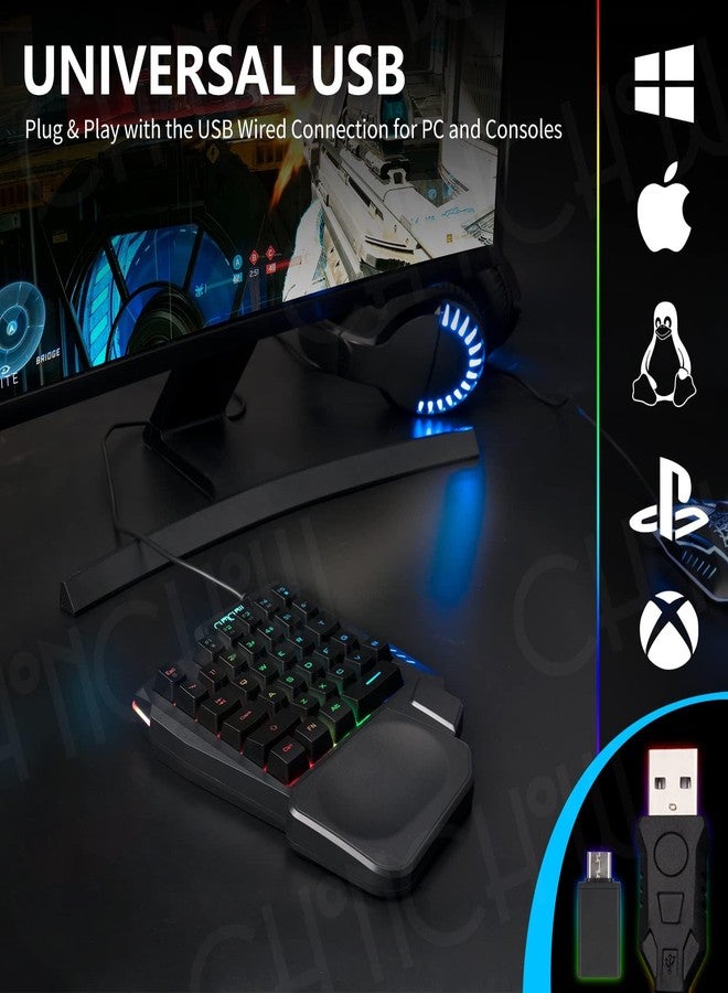 CHONCHOW One Handed Gaming Keyboard, Rainbow LED Light Up, 35 Keys, Protable Mini Single Hand Keyboard with Wrist Rest, Ergonomic, Wired, USB Hub, for Xbox PS4 PS5 PC Laptop - Image 5