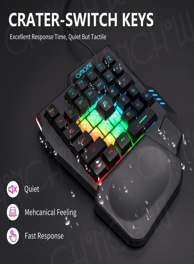CHONCHOW One Handed Gaming Keyboard, Rainbow LED Light Up, 35 Keys, Protable Mini Single Hand Keyboard with Wrist Rest, Ergonomic, Wired, USB Hub, for Xbox PS4 PS5 PC Laptop - Image 3