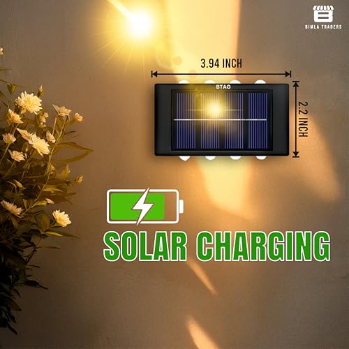 Btag Sun-Powered Up & Down LED Wall Light for Outdoor Use – 8 LED Waterproof Patio Light, Eco-Friendly Sunlight Powered Lamp for Home, Garden, Garage, and Balcony – Pack of 1 (SL009) - Image 4