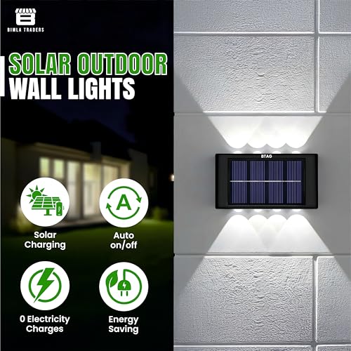 Btag Sun-Powered Up & Down LED Wall Light for Outdoor Use – 8 LED Waterproof Patio Light, Eco-Friendly Sunlight Powered Lamp for Home, Garden, Garage, and Balcony – Pack of 1 (SL009) - Image 2