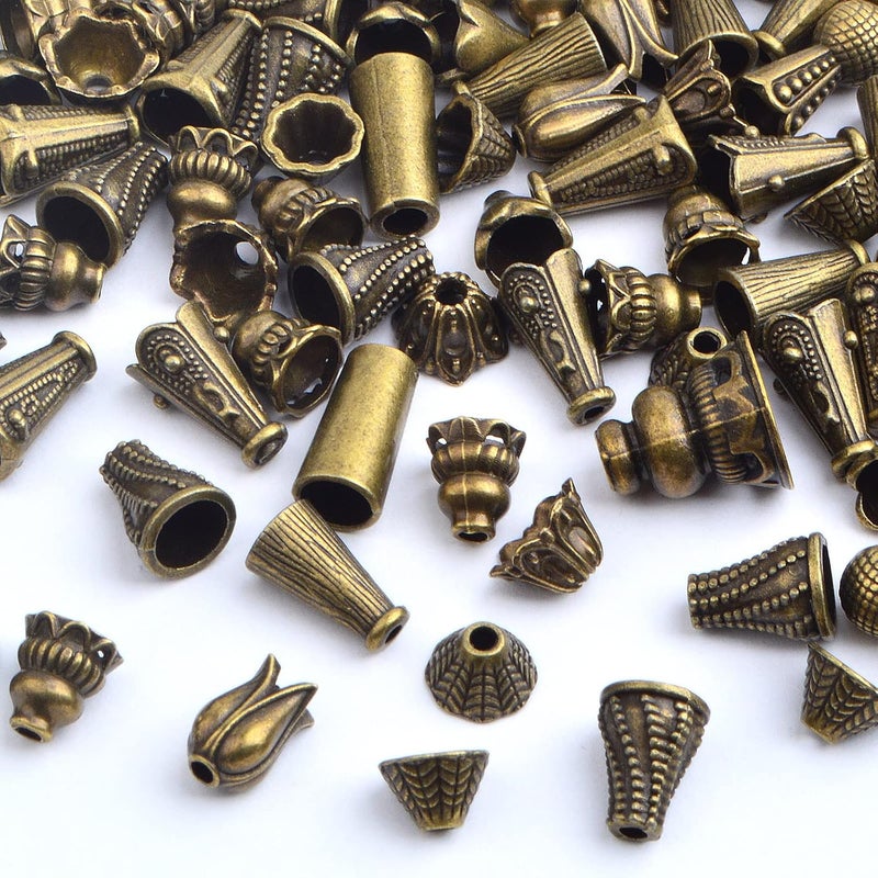 BronaGrand 100 Gram Assorted Styles Column Spacer Beads Tibetan Alloy Barrel Tube Loose Spacer Beads Craft Supplies for DIY Bracelet Necklace Jewelry Craft Making, Antique Bronze - Image 4