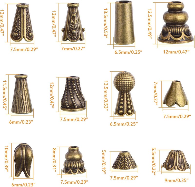 BronaGrand 100 Gram Assorted Styles Column Spacer Beads Tibetan Alloy Barrel Tube Loose Spacer Beads Craft Supplies for DIY Bracelet Necklace Jewelry Craft Making, Antique Bronze - Image 3