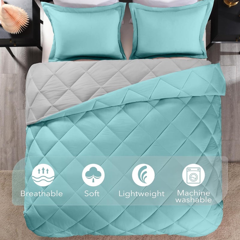 downluxe Queen Comforter Set - Turquoise and Grey Queen Comforter, Soft Bedding Sets for All Seasons -3 Pieces - 1 Comforter (88"x92") and 2 Pillow Shams(20"x26") - Image 5