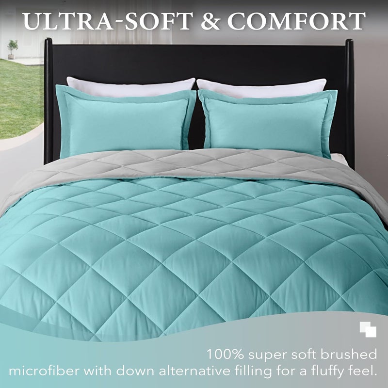 downluxe Queen Comforter Set - Turquoise and Grey Queen Comforter, Soft Bedding Sets for All Seasons -3 Pieces - 1 Comforter (88"x92") and 2 Pillow Shams(20"x26") - Image 2