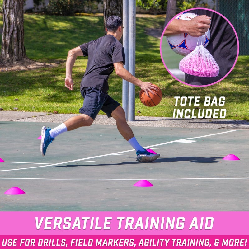 GoSports Premium Sports Cones for Agility Training and Drills - 20 Pack with Tote - Pink - Image 3
