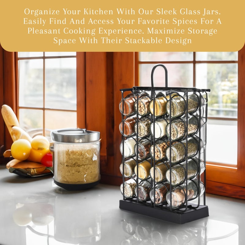 2 Lb. Depot 2LB Depot Spice Organizer - Airtight Glass Jars for Easy Storage - Stackable Spice Storage with Silicone Funnel for Mess-Free Pouring and Storing - Keep Your Spices Fresh and Organized - Black - Image 2